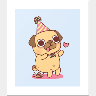 Cute Little Pug Poops At Party Funny Posters and Art